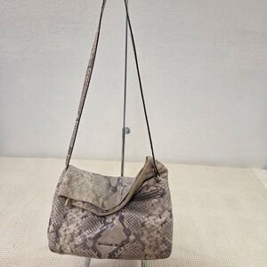 Michael Kors Python Embossed Leather Shoulder Bag Taupe Gold Hardware‎